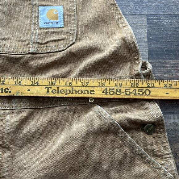Carhartt Mens 42X32 Brown Double Knee Overalls Bib Workwear Carpenter USA *READ - Picture 12 of 16
